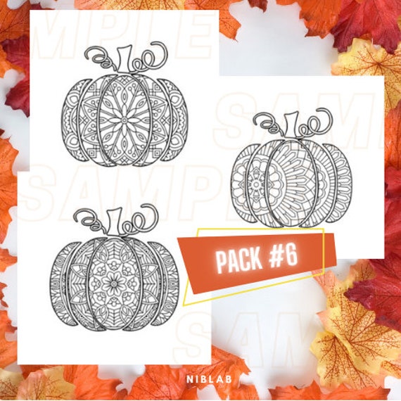 Pumpkin Coloring Pages - Pack #6 - Printable - PDF