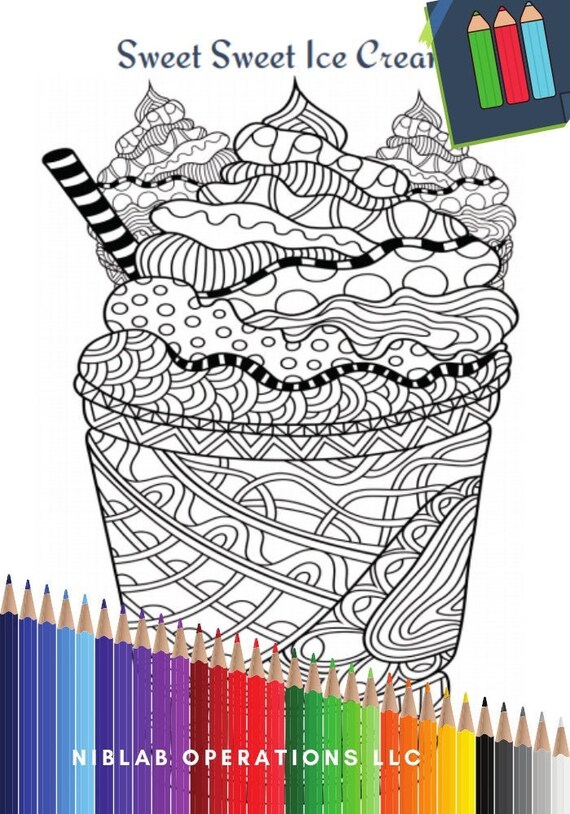 Ice cream Coloring Page, Food Coloring Page, Instant Download