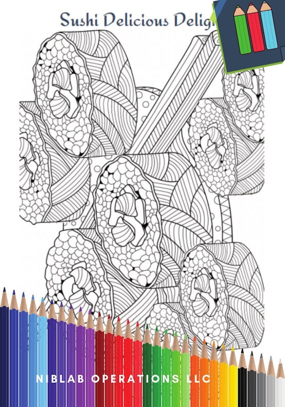 Food Coloring Page, Sushi Coloring Page, Instant Download