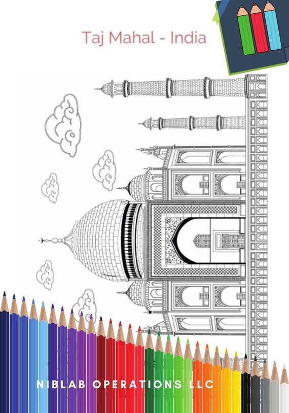 Taj Mahal India, Taj Mahal Coloring Page, Instant Download