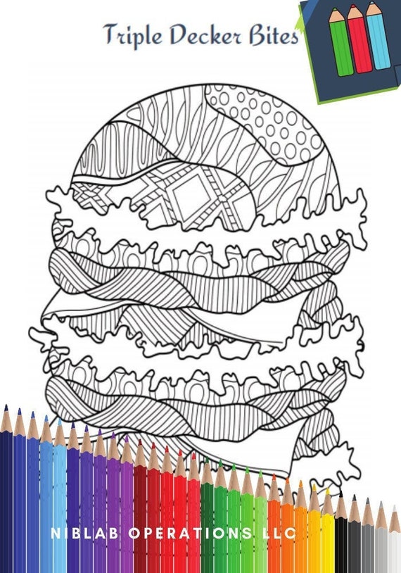 Food Coloring Page, Burger Coloring Page, Instant Download