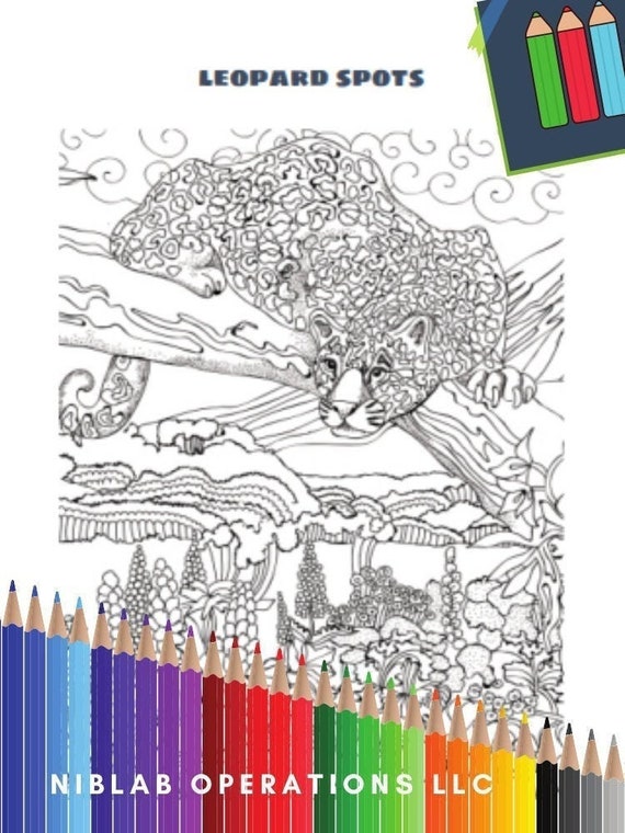 Leopard coloring page, instant download