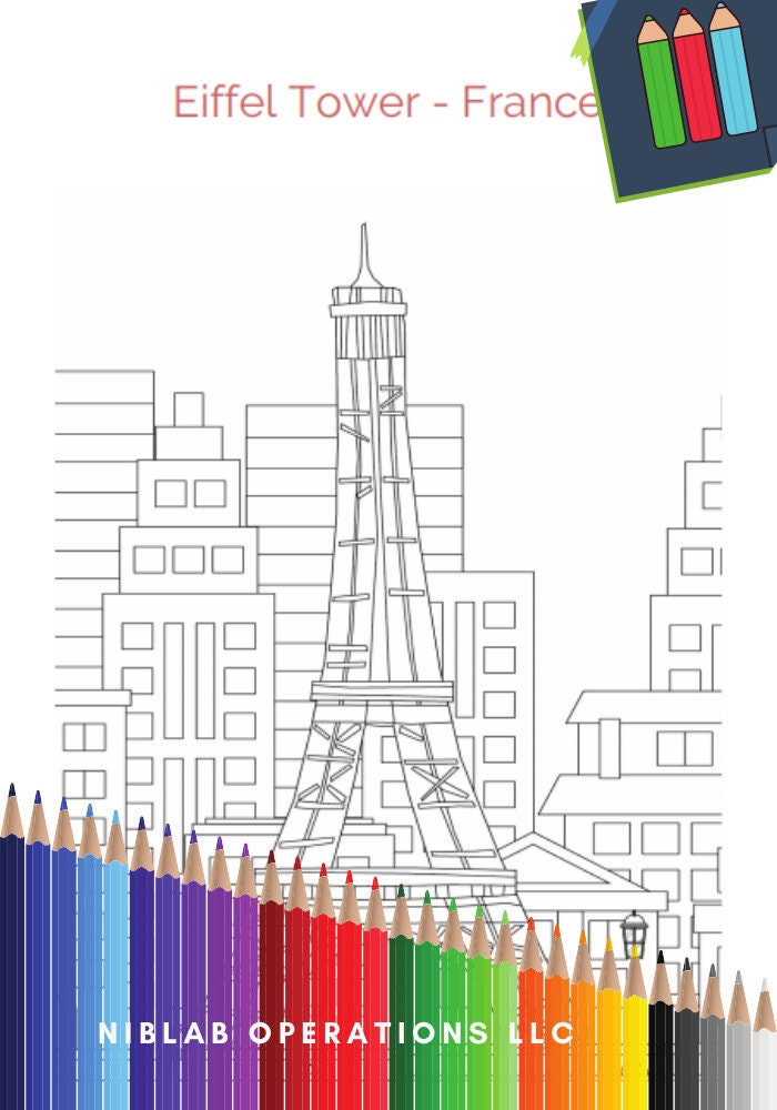 Eiffel Tower Coloring Page, Instant Download, Printable Coloring Page