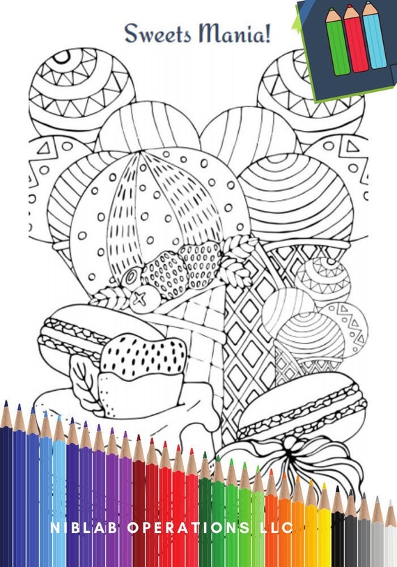 Food Coloring Page, Dessert Coloring Page, Instant Download