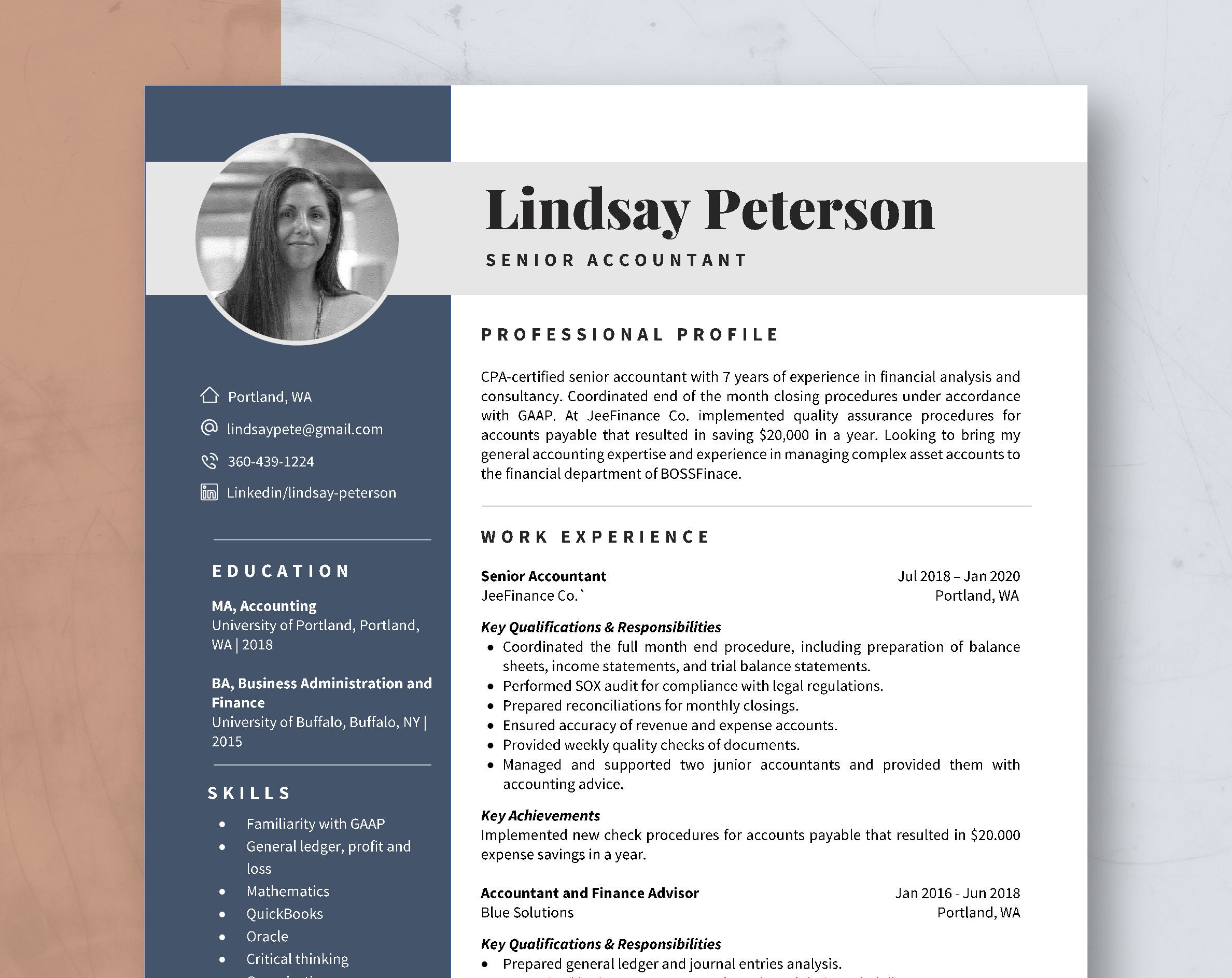 Accountant Resume Template Word Pages CV Template Modern Etsy