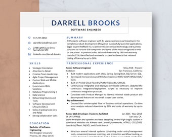Modern Resume Template for Word & Pages, Software Engineer Resume, CV Template, Simple Resume, Resume Template, One Page Resume