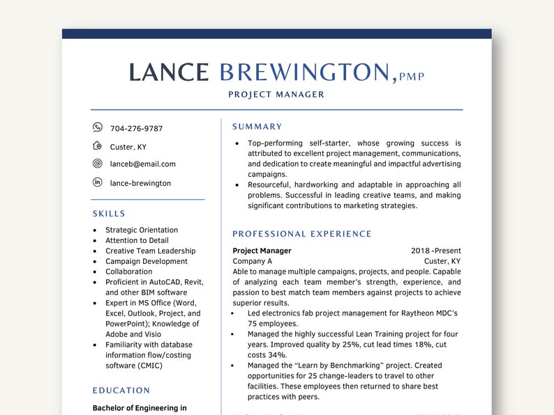Business Resume Template for Word and Pages, CV Template, Modern Resume Template Word Pages, Manager Resume Template, Professional Resume image 1