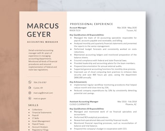 Creative Modern Resume Template Word & Mac Pages, Professional Resume, CV Template, Accountant Resume Template, One Page Resume
