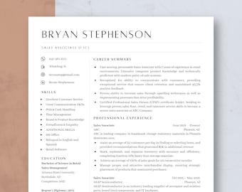 Modern Resume Template for Word & Pages, Professional Creative Resume Template, CV Template, Executive, College and Nursing Resume