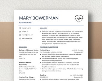 Resume Template Google Docs, Modern Resume Template, CV Template, Nursing Google Docs Resume Template, Simple Nurse Resume