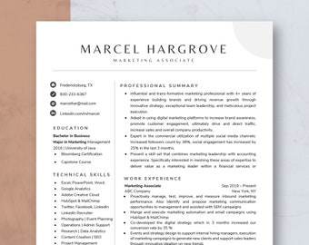 Modern Resume Template for Word & Pages, CV template, Marketing Associate Resume, Professional Resume, Executive Resume, One Page Resume