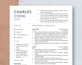 Modern Resume Template Word & Mac Pages, Professional Resume, CV Template, Cashier Resume Template, Marketing Resume, One Page Resume