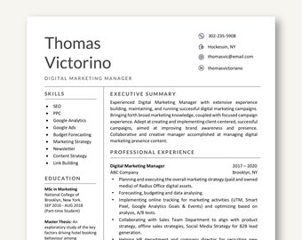 Marketing Resume Template Word & Pages, Manager Resume Template, Digital Marketing Resume, Executive Resume Template, Modern Clean Resume
