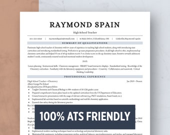 ATS Friendly  Resume Template for Word & Pages, Professional Resume Template, CV Template, Modern, College, Grad School, Teacher Resume