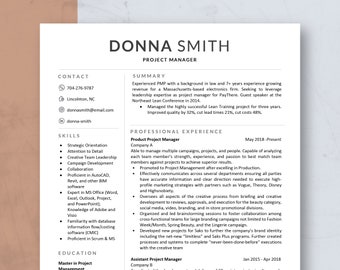 Modern Resume Template for Word & Mac Pages, CV Template, Project Manager Resume, Modern and Professional Resume Template, One Page Resume