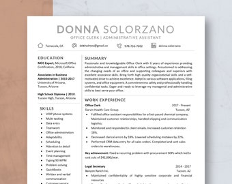 Modern Resume Template Word & Pages, Administrative Resume, CV Template, Minimalist Resume, Simple Resume, Executive Editable Resume