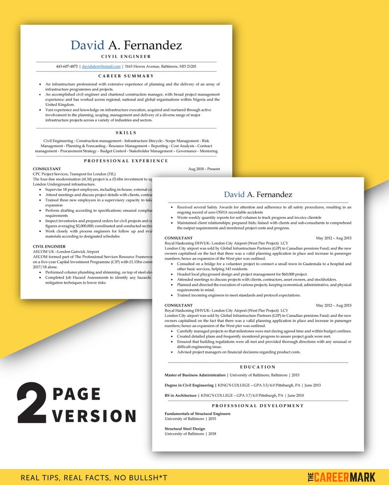 ATS Friendly Resume Template for Word Minimalist Modern | Etsy