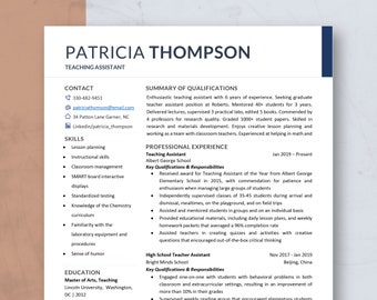 Modern Resume Template for Word & Pages, CV Template, Professional Resume, Teacher Resume Template, Assistant Resume, One Page Resume