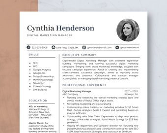 Modern Resume Template Word & Mac Pages, Executive Manager Resume Template with Photo, CV Template, Professional Resume, One Page Resume