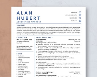 Minimalistic Resume Template for Word & Pages, Account Manager Resume, CV Template, Executive Resume, Modern and Editable Resume