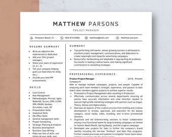 Modern Resume Template for Word and Mac Pages, CV Template, Professional Resume Template, Manager Resume Template, Executive Resume