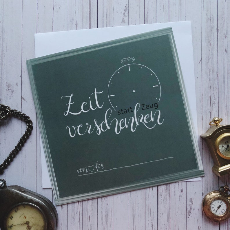 Gutschein Karte Zeit verschenken quadratisch mit Umschlag Etsy