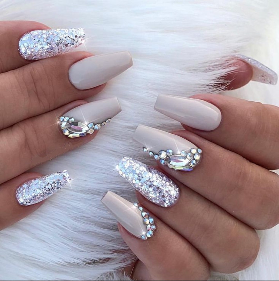 Coffin Rhinestone Nails #love  Prom nails, Rhinestone nails, Diamond nail  art design