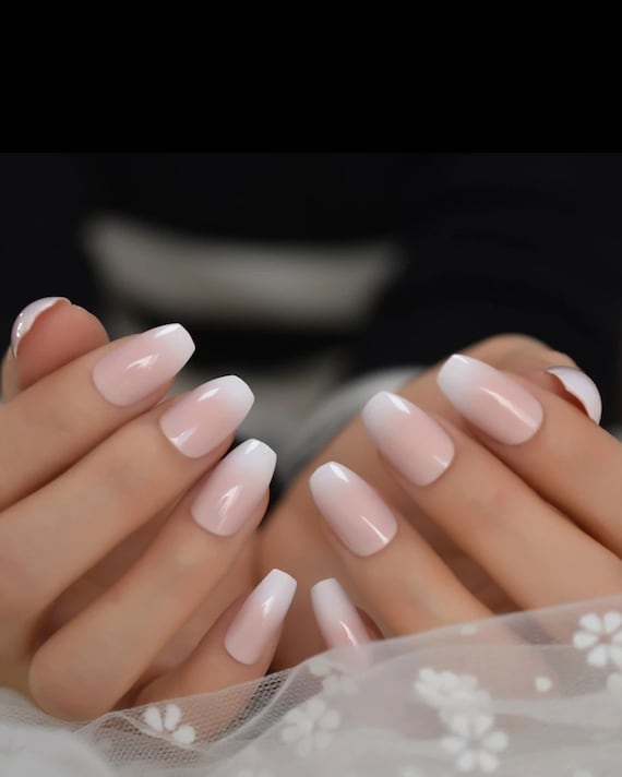 Luxury French White Pink Ombre Short Coffin Press Ons For Etsy Sweden