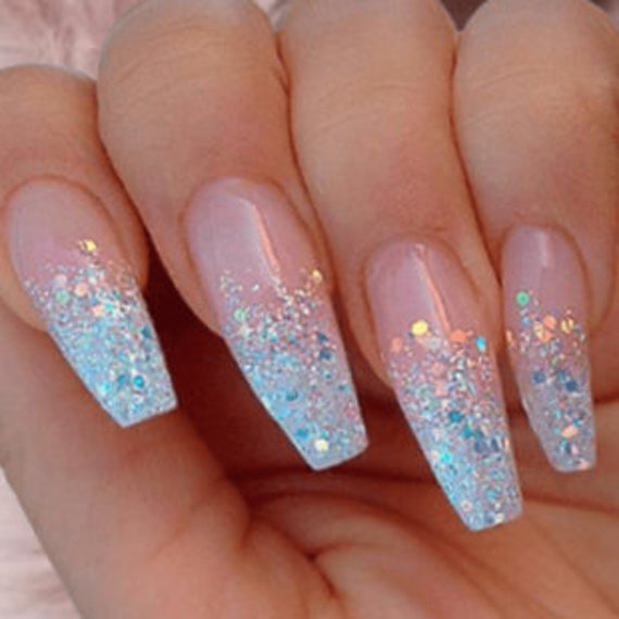 Tapered Square Loose Glitter French Tip Acrylic Nail - YouTube