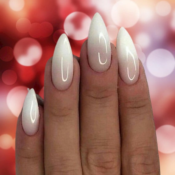 français ombre presse sur nail set blanc beige dégradé faux ongles