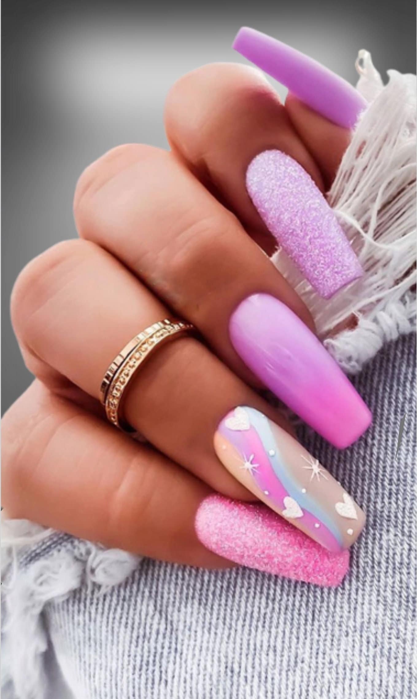 Pastel Pink Purple Rainbow Glitz Press-ons for Spring Design Best