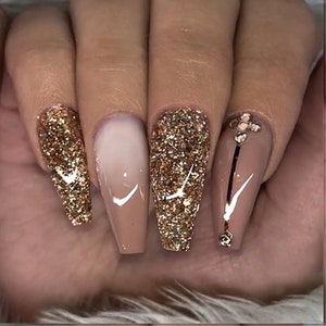 Beige and Glittery Bolder Glitz Press On Nails Best Selling Trending Nail Designs for a Glamorous Look image 1