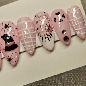 Fall Into Pink Nail Design - Handmade Press-on Reusable Nails - Acrylic and Gel Very Strong Will Not Bend. All lengths and sizes