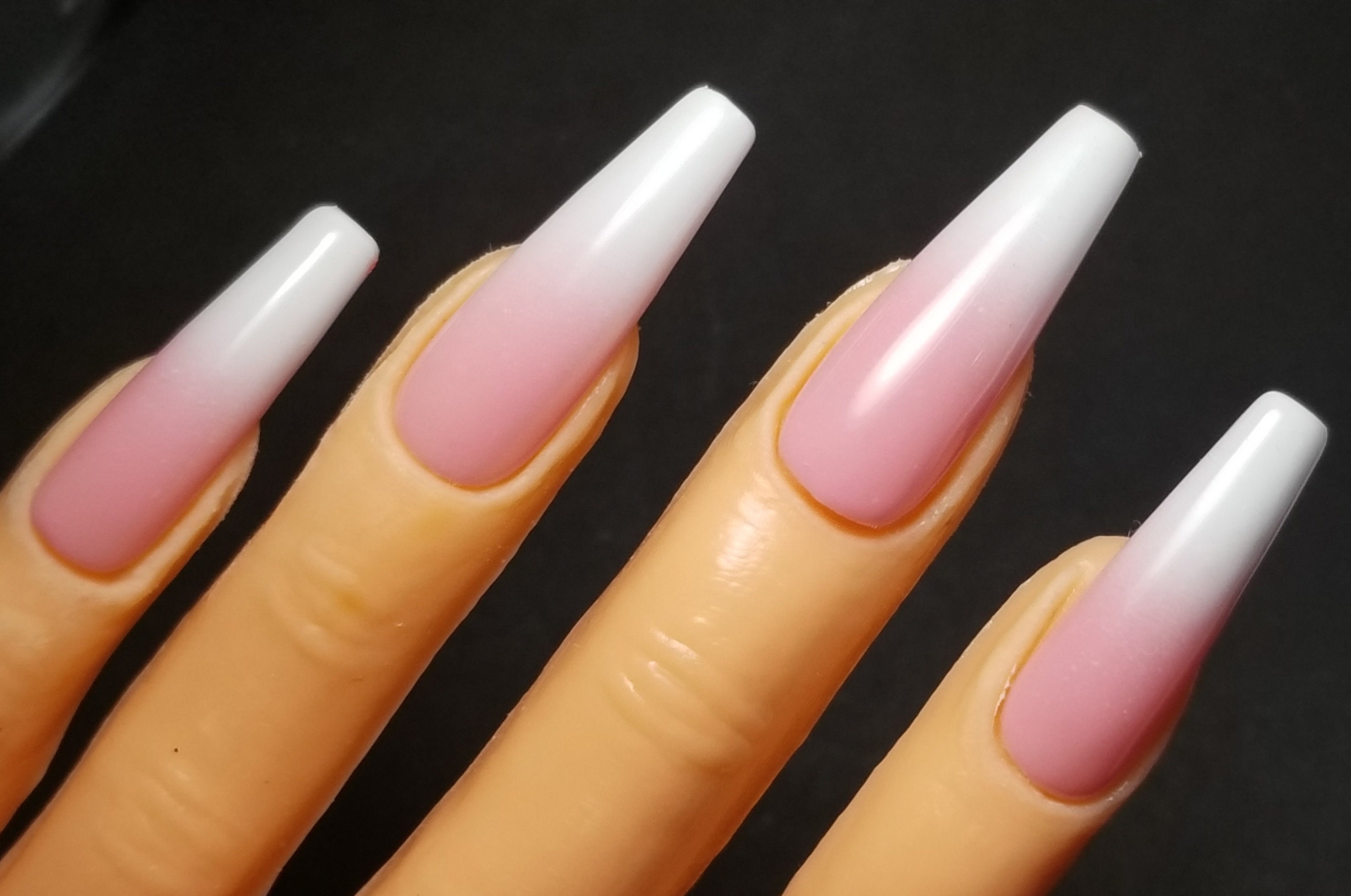 Pink and White French Manicure Ombre Airbrushed Long Acrylic Etsy