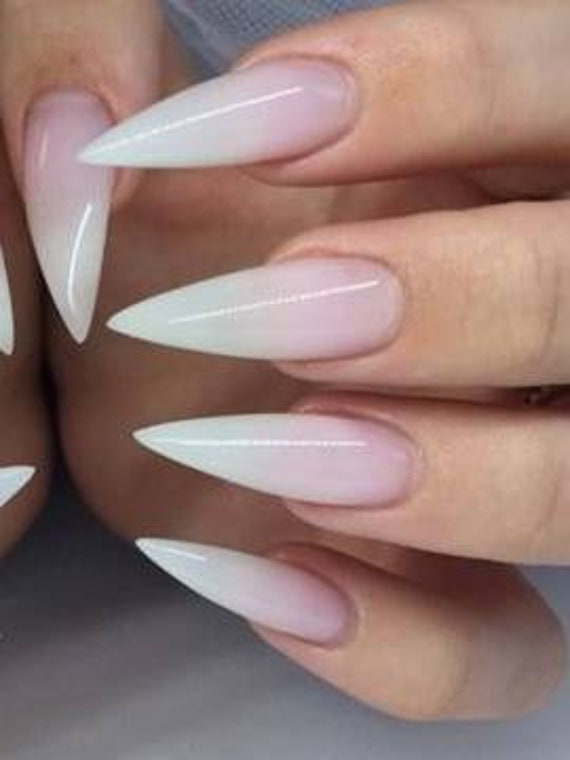 Pink And White French Manicure Ombre Airbrushed Long Acrylic Etsy