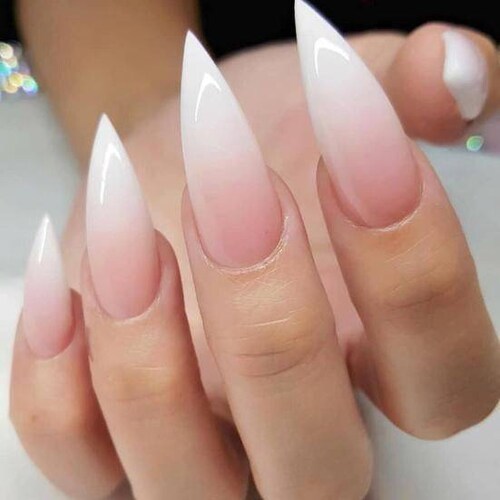 Pink And White French Manicure Ombre Airbrushed Long Acrylic Etsy