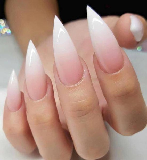 français ombre presse sur nail set blanc beige dégradé faux ongles