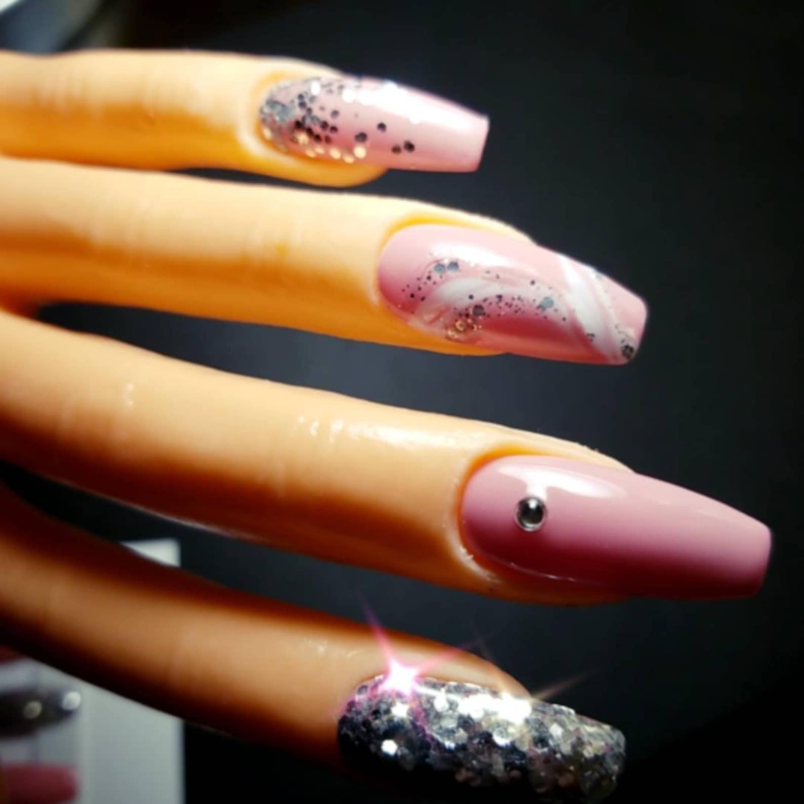 FANCY Press On Nail Tip with Mauve Pink Marbling Design with Etsy