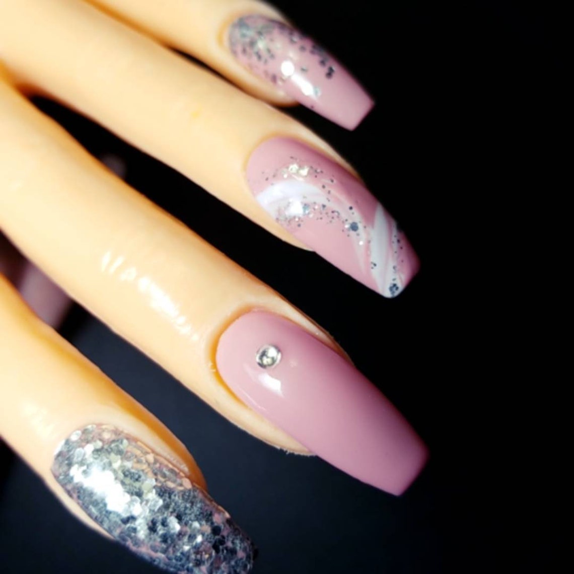 FANCY Press On Nail Tip with Mauve Pink Marbling Design with Etsy