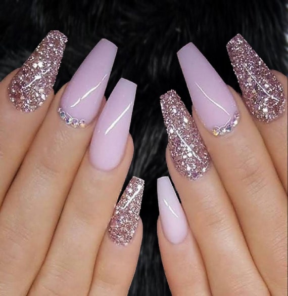 Lavender Acrylic Press on Nails With Sparkle and Rhinestones for Easy STRONG Hand Made Best Selling Press on Nails Tips Hard Gel Reusable Etsy