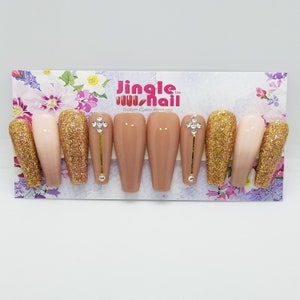 Beige and Glittery Bolder Glitz Press On Nails Best Selling Trending Nail Designs for a Glamorous Look image 2