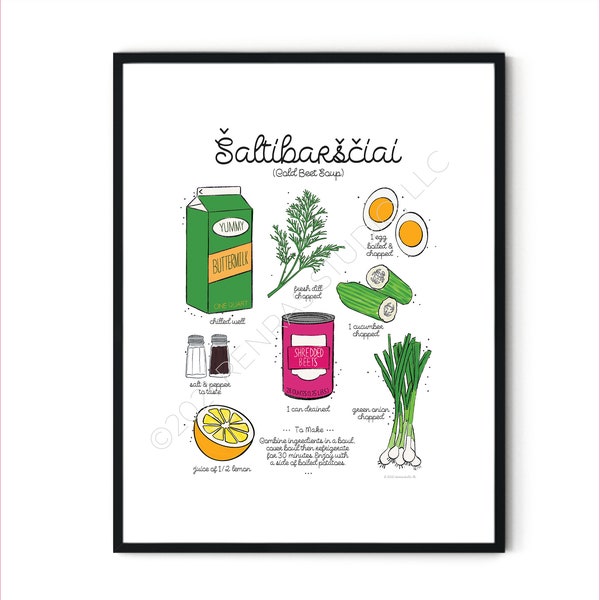 Art for Kitchen Wall, Recipe Art, Lithuanian Saltibarsciai, Lithuanian National Food, Fun Art