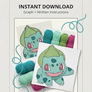 Bulbasaur C2C Crochet Pattern PDF | Pokémon Inspired Graphghan | Corner to Corner Blanket Pattern | Written Instructions + Graph