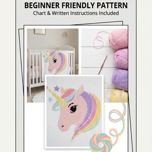 Unicorn Head C2C Crochet Pattern | Pastel Afghan Graphghan (PDF Download)