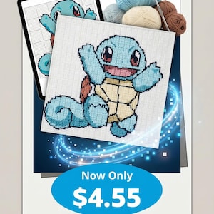 Squirtle C2C Crochet Pattern PDF | Pokémon Inspired Graphghan | Corner to Corner Blanket Pattern | Written Instructions + Graph