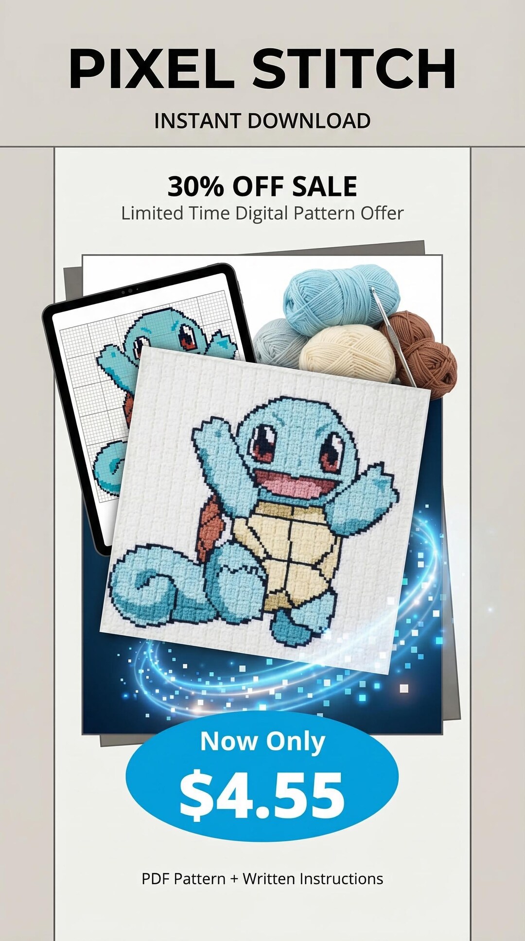 Graphghan Pokemon Squirtle C2C Crochet Pattern PDF | Pokémon Inspired Graphghan | Corner ...