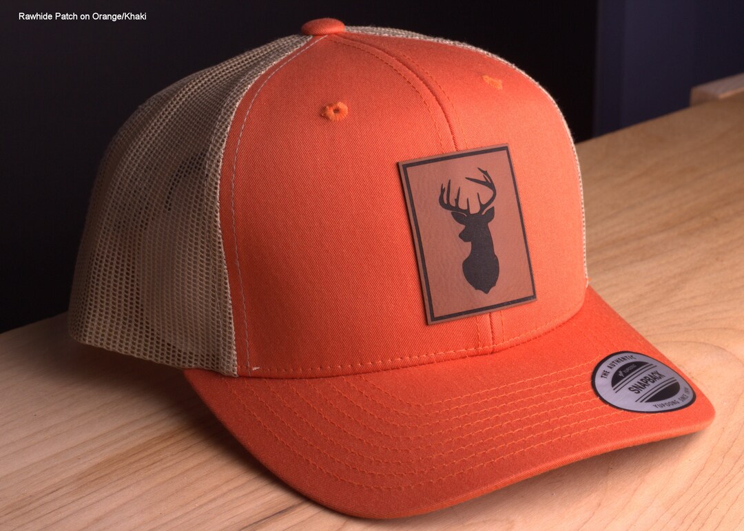 Deer Hunting Baseball Cap, Trucker Style Hat, Structured Leather Patch