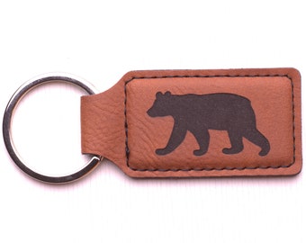 Engraved leatherette keychain, bear, new home keychain, car keychain