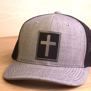 Cross baseball Cap, trucker style Hat, Leather patch hat, Christian Cross Baseball hat, gift for men, dad hat, husband, father&#39;s day