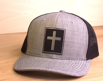Cross baseball Cap, trucker style Hat, Leather patch hat, Christian Cross Baseball hat, gift for men, dad hat, husband, father's day